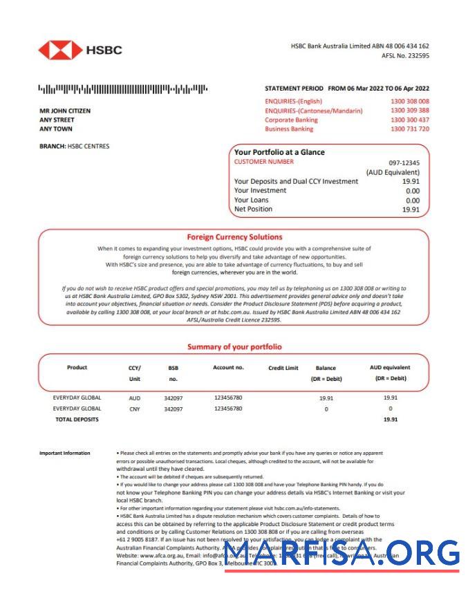 Blank Australia HSBC bank st version 2 example
